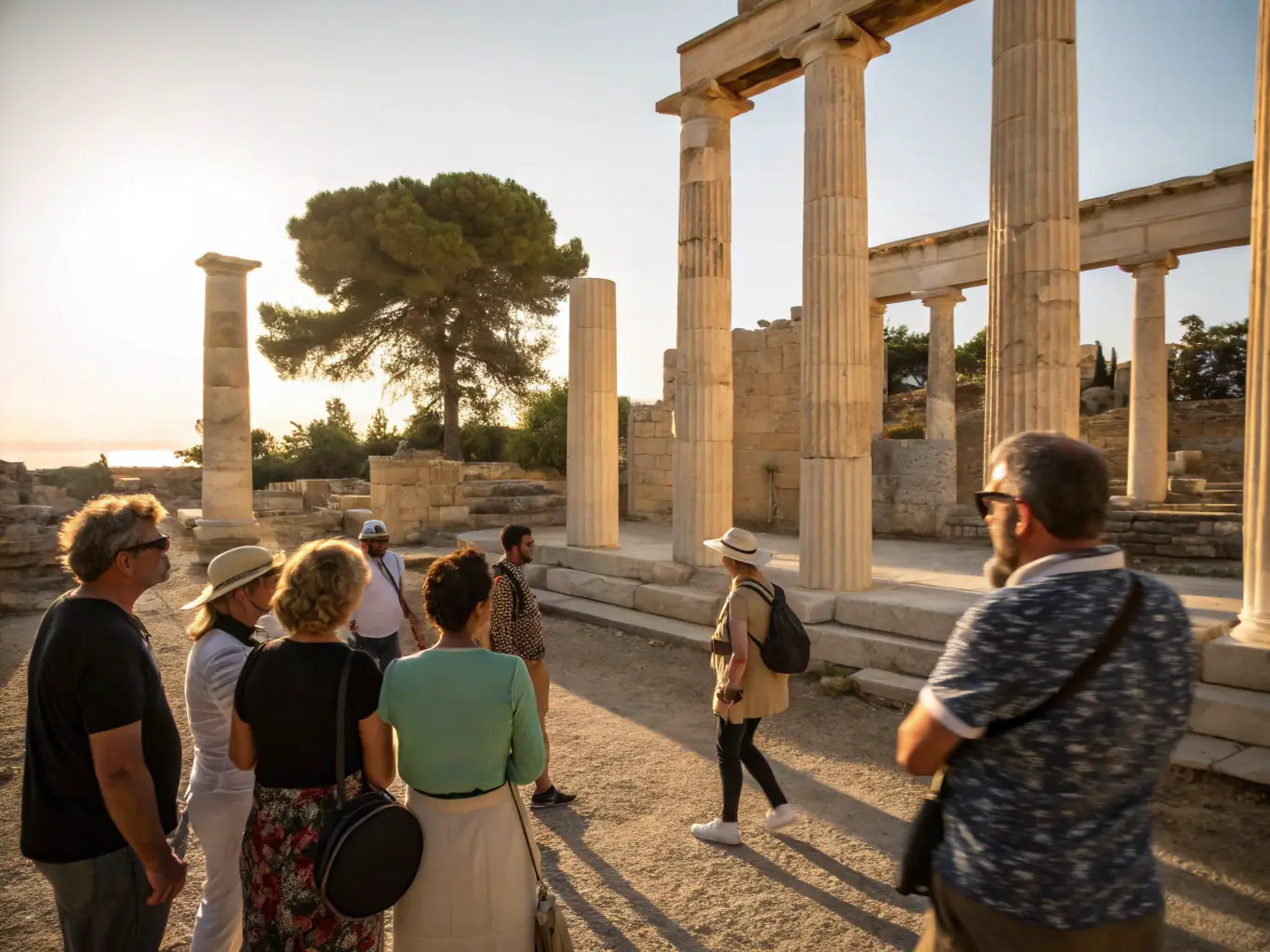 A photograph capturing a guided tour of a historical site in Toulon-Allier, led by a member of LES AMIS DU PATRIMOINE DE TOULON-ALLIER, with participants listening attentively.
