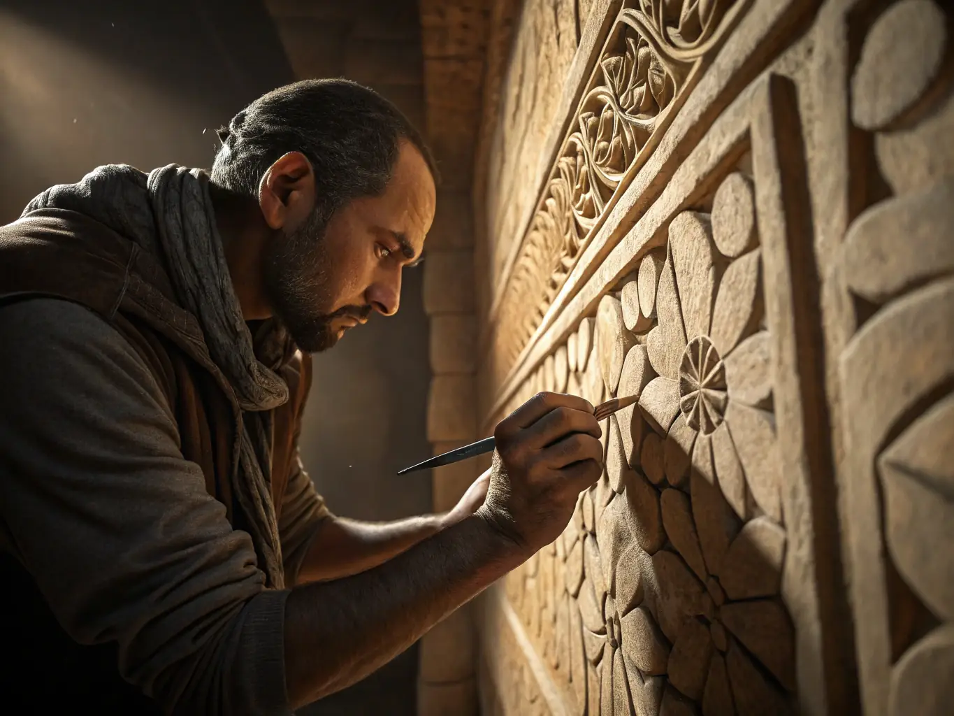 A photograph depicting the restoration of a historical building in Toulon-Allier, showcasing the meticulous work and dedication of the preservation team. The image should highlight the architectural details and the transformation process.
